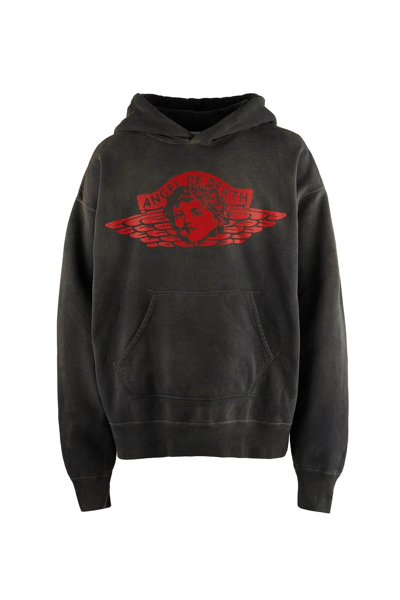 SAINT Mxxxxxx ANGEL HOODIE/BLK Angel Rebirth Crack Printed Retro Distressed Hoodie Assute dyeing, full-length spray-on fade, heavy fermentation wash, NEW VINTAGE texture, factory four-needle and six-thread workmanship, boneless patchwork, more comfortable to wear, genuine level crack print/accessories restored